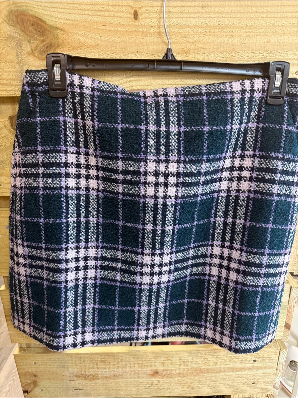 LOFT Plaid Mini Skirt in Dark Green and Lilac